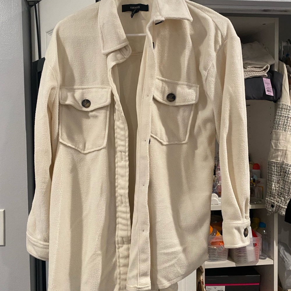 Off white fuzzy shacket